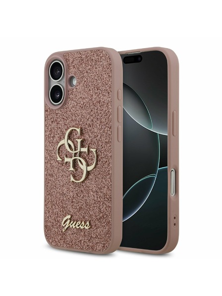Guess Guess PU Fixed Glitter 4G Metal Logo Задна обвивка за iPhone 17 Pink