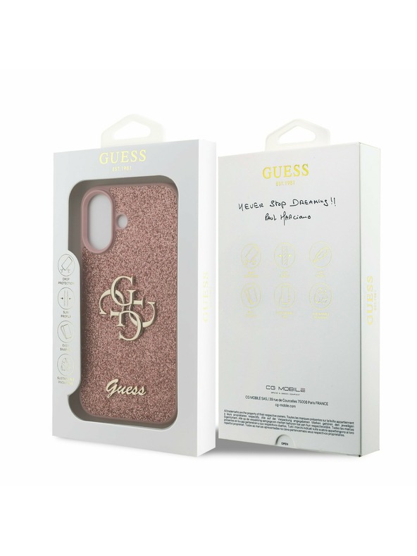 Guess Guess PU Fixed Glitter 4G Metal Logo Задна обвивка за iPhone 17 Pink