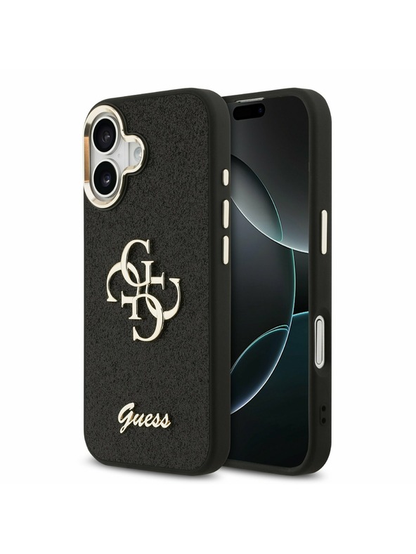 Guess Guess PU Fixed Glitter 4G Metal Frame Задний Чехол за iPhone 17 Black