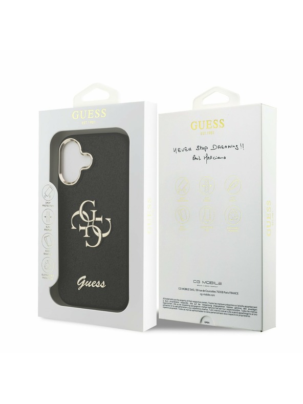 Guess Guess PU Fixed Glitter 4G Metal Frame Задний Чехол за iPhone 17 Black