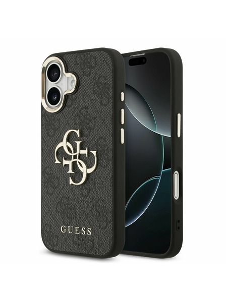 Guess Guess PU Leather 4G Metal Logo Gold Frame Задний Чехол за iPhone 17 Black