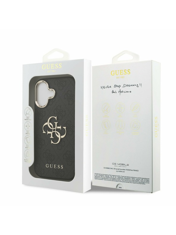 Guess Guess PU Leather 4G Metal Logo Gold Frame Задний Чехол за iPhone 17 Black