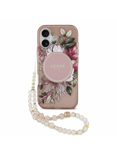 Guess Guess IML Flowers Strap MagSafe Задний Чехол за iPhone 17 Pink