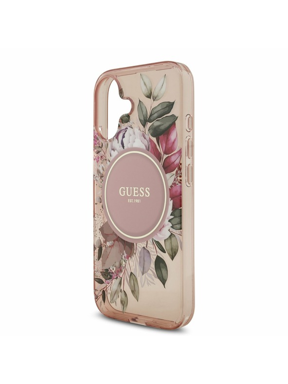 Guess Guess IML Flowers Strap MagSafe Задний Чехол за iPhone 17 Pink