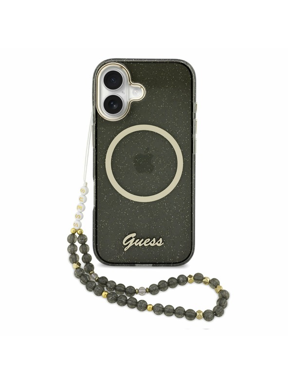 Guess Guess IML Glitter Script Strap MagSafe Задний Чехол за iPhone 17 Black