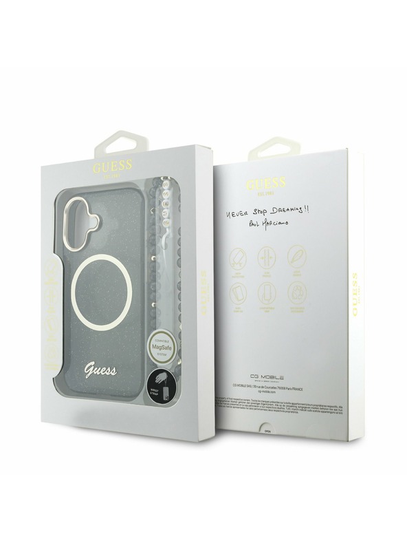 Guess Guess IML Glitter Script Strap MagSafe Задний Чехол за iPhone 17 Black