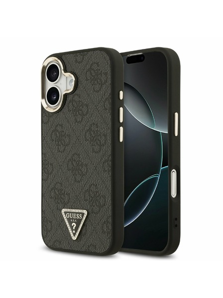 Guess Guess PU Leather 4G Strass Triangle Logo Gold Frame MagSafe Задний Чехол за iPhone 17 Black