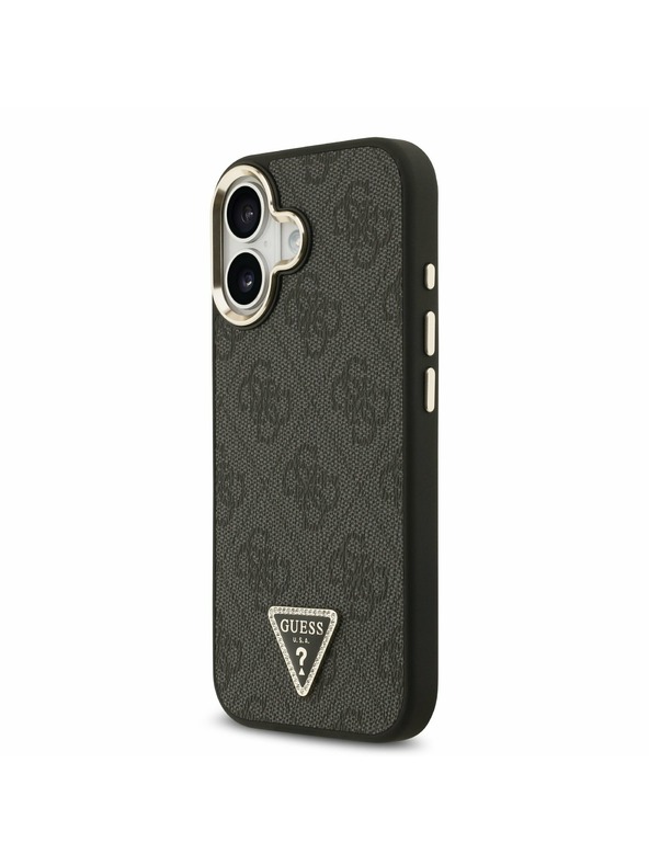 Guess Guess PU Leather 4G Strass Triangle Logo Gold Frame MagSafe Задний Чехол за iPhone 17 Black