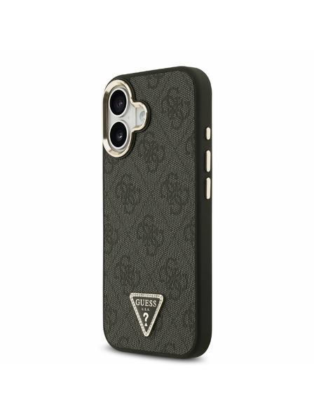 Guess Guess PU Leather 4G Strass Triangle Logo Gold Frame MagSafe Задний Чехол за iPhone 17 Black