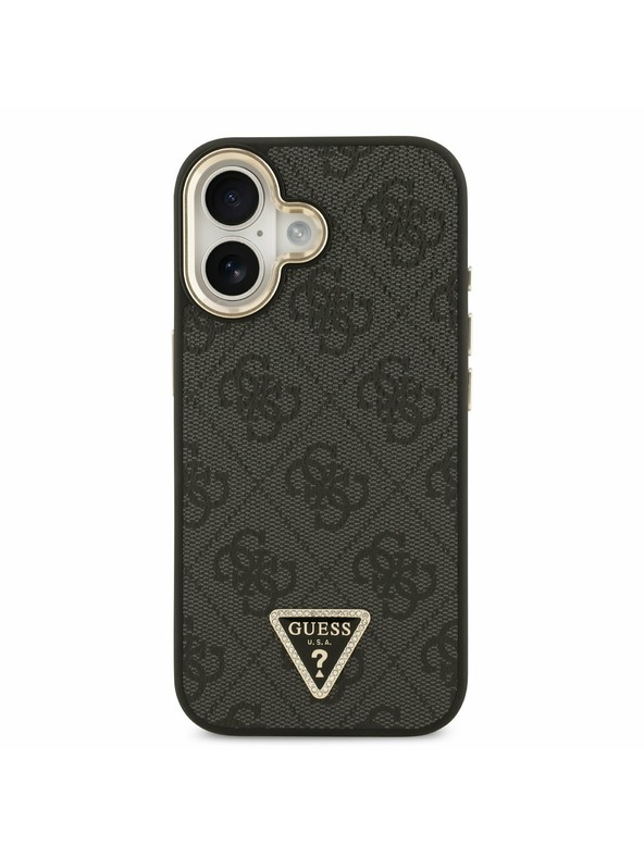 Guess Guess PU Leather 4G Strass Triangle Logo Gold Frame MagSafe Задний Чехол за iPhone 17 Black
