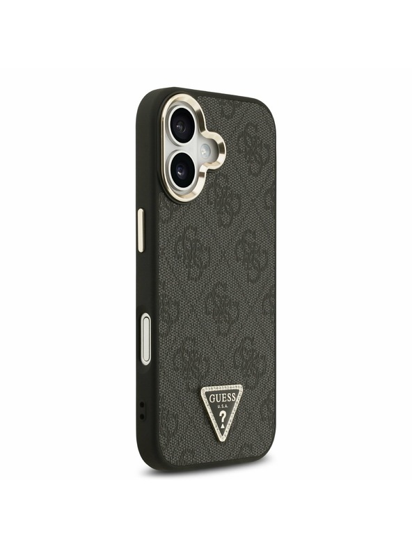 Guess Guess PU Leather 4G Strass Triangle Logo Gold Frame MagSafe Задний Чехол за iPhone 17 Black