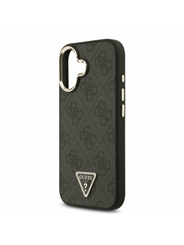 Guess Guess PU Leather 4G Strass Triangle Logo Gold Frame MagSafe Задний Чехол за iPhone 17 Black
