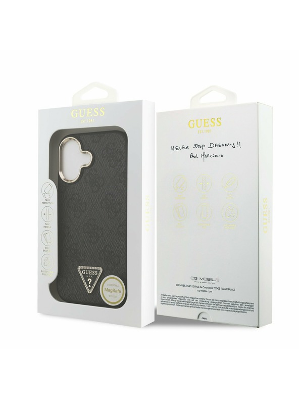Guess Guess PU Leather 4G Strass Triangle Logo Gold Frame MagSafe Задний Чехол за iPhone 17 Black