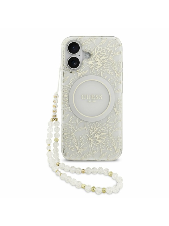 Guess Guess IML Flowers Allover Strap MagSafe Задний Чехол за iPhone 17 White