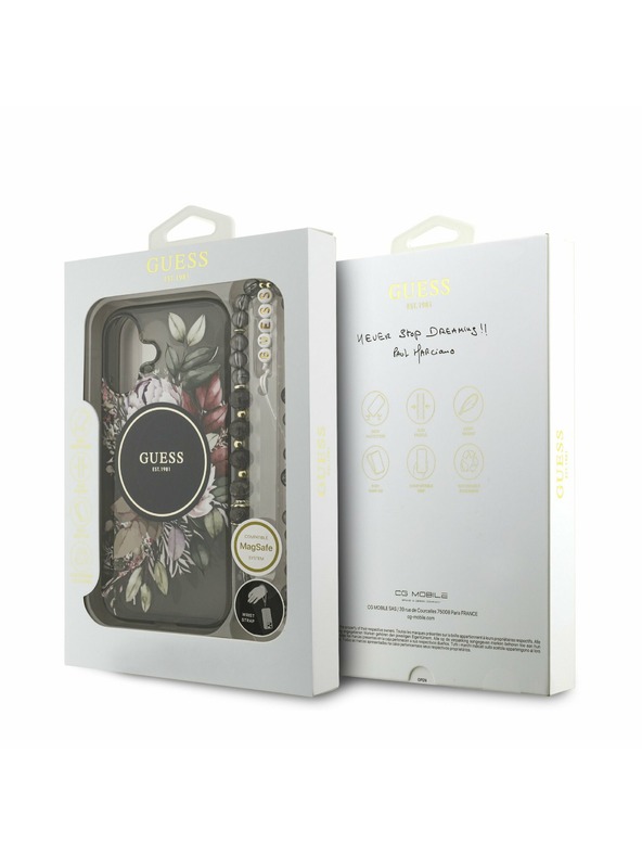 Guess Guess IML Flowers Strap MagSafe Задний Чехол за iPhone 17 Black