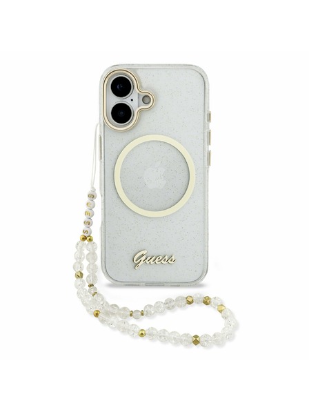 Guess Guess IML Glitter Script Strap MagSafe Задний Чехол за iPhone 17 Transparent