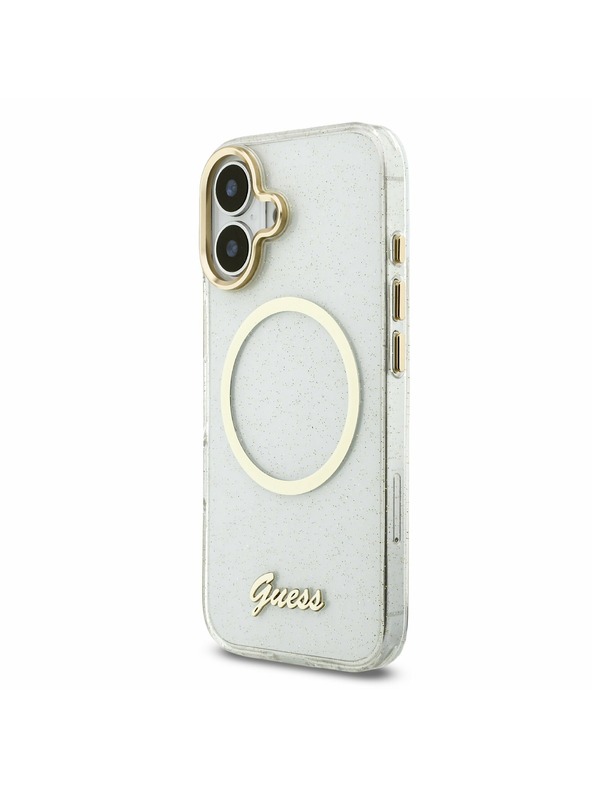 Guess Guess IML Glitter Script Strap MagSafe Задний Чехол за iPhone 17 Transparent