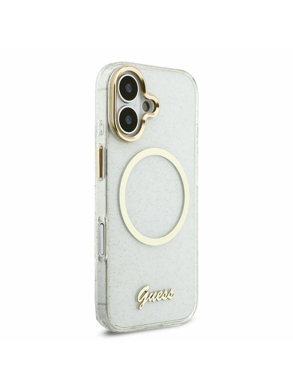 Guess Guess IML Glitter Script Strap MagSafe Задний Чехол за iPhone 17 Transparent