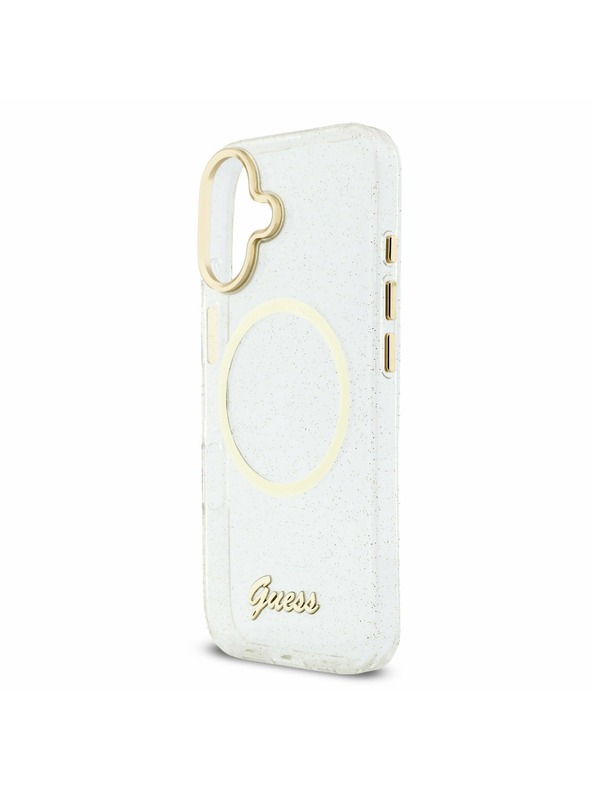 Guess Guess IML Glitter Script Strap MagSafe Задний Чехол за iPhone 17 Transparent