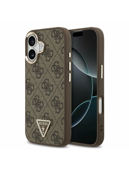 Guess Guess PU Leather 4G Strass Triangle Logo Gold Frame MagSafe Задний Чехол за iPhone 17 Brown
