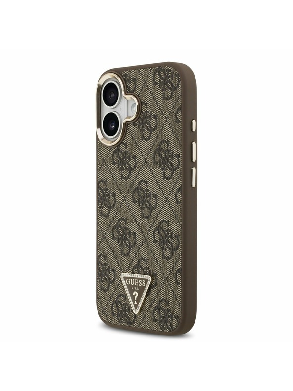 Guess Guess PU Leather 4G Strass Triangle Logo Gold Frame MagSafe Задний Чехол за iPhone 17 Brown