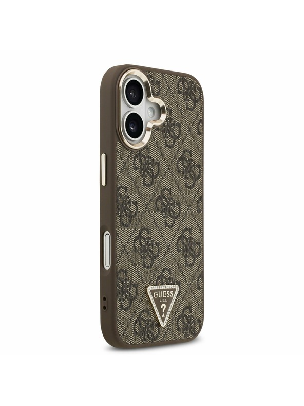 Guess Guess PU Leather 4G Strass Triangle Logo Gold Frame MagSafe Задний Чехол за iPhone 17 Brown