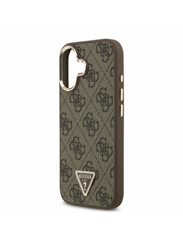Guess Guess PU Leather 4G Strass Triangle Logo Gold Frame MagSafe Задний Чехол за iPhone 17 Brown