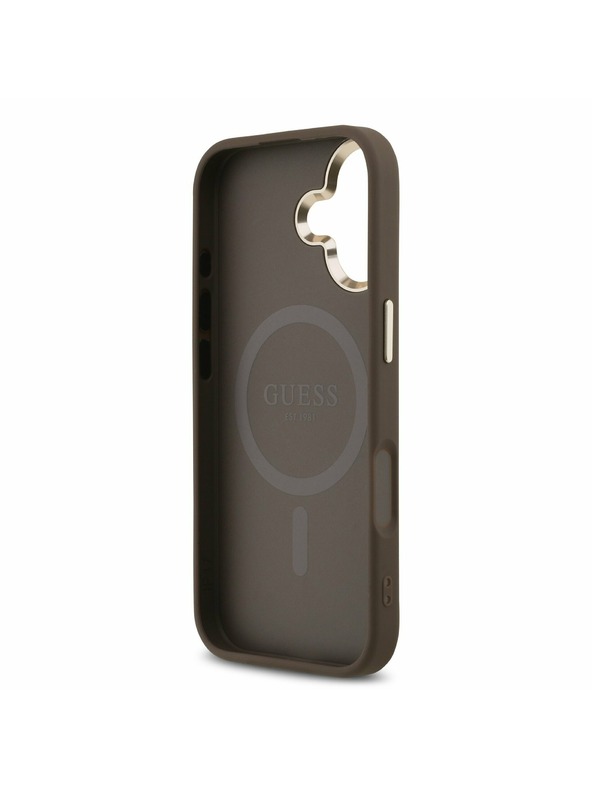 Guess Guess PU Leather 4G Strass Triangle Logo Gold Frame MagSafe Задний Чехол за iPhone 17 Brown