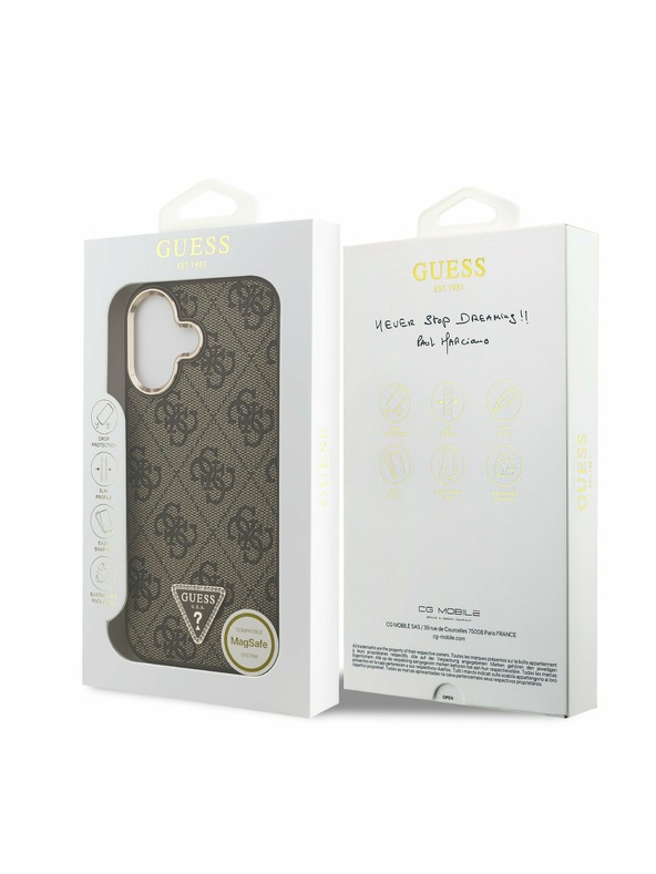 Guess Guess PU Leather 4G Strass Triangle Logo Gold Frame MagSafe Задний Чехол за iPhone 17 Brown