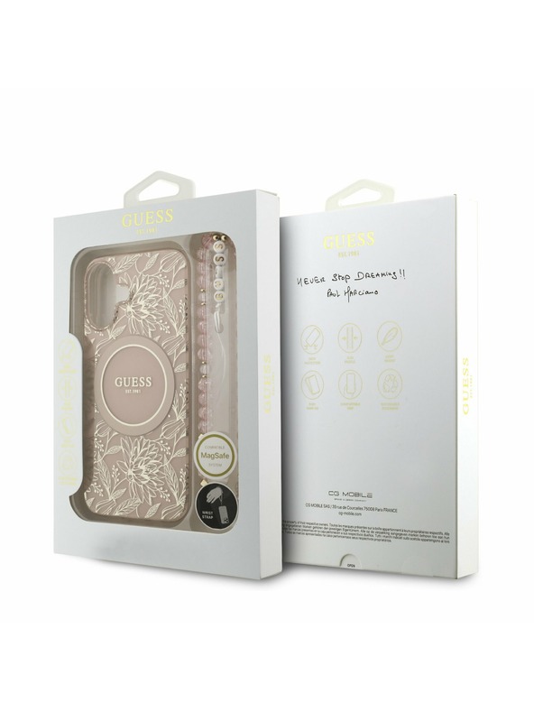 Guess Guess IML Flowers Allover Strap MagSafe Задний Чехол за iPhone 17 Pink