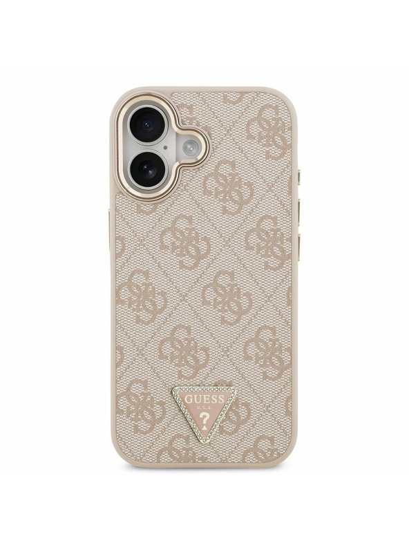 Guess Guess PU Leather 4G Strass Triangle Logo Gold Frame MagSafe Задний Чехол за iPhone 17 Pink