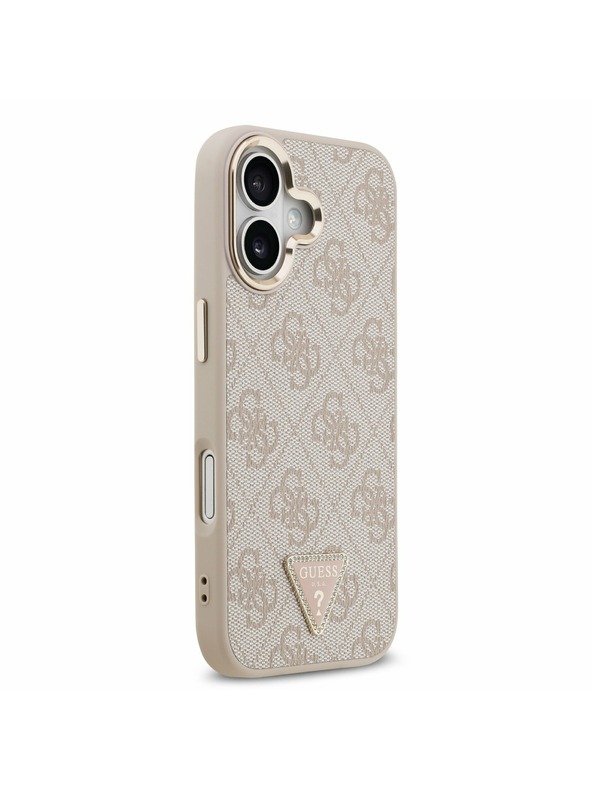 Guess Guess PU Leather 4G Strass Triangle Logo Gold Frame MagSafe Задний Чехол за iPhone 17 Pink