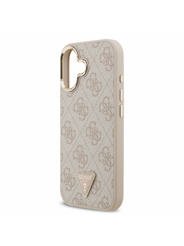 Guess Guess PU Leather 4G Strass Triangle Logo Gold Frame MagSafe Задний Чехол за iPhone 17 Pink