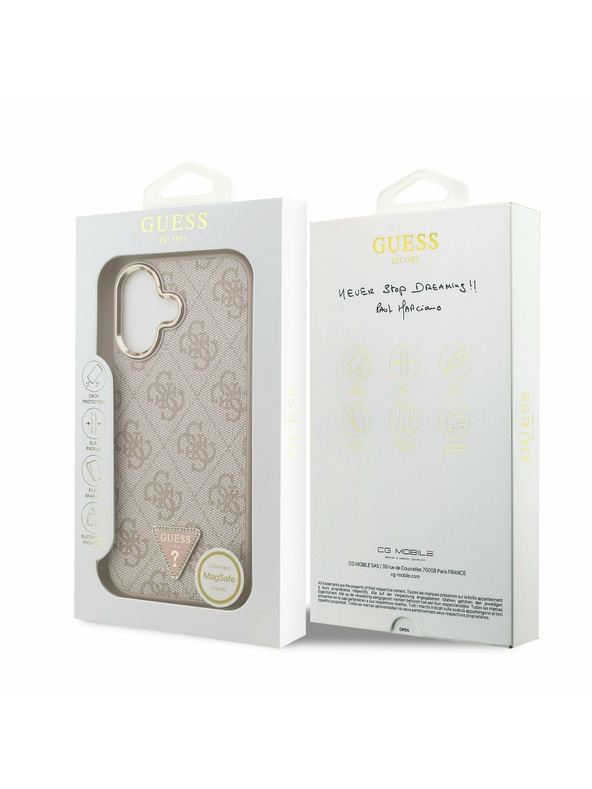 Guess Guess PU Leather 4G Strass Triangle Logo Gold Frame MagSafe Задний Чехол за iPhone 17 Pink