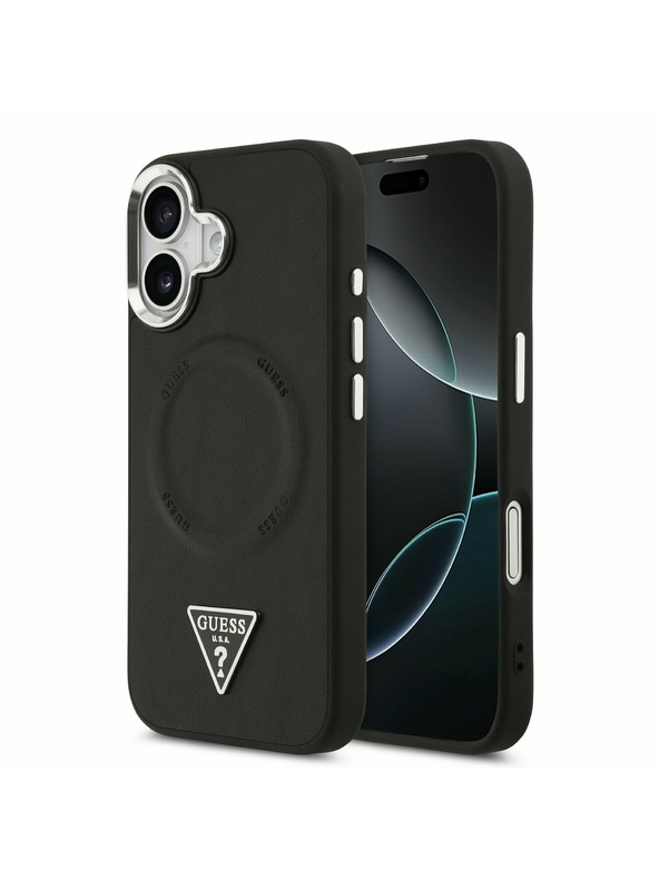 Guess Guess PU Leather Triangle Logo MagSafe Задний Чехол для iPhone 17 Black