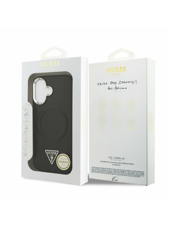 Guess Guess PU Leather Triangle Logo MagSafe Задний Чехол для iPhone 17 Black