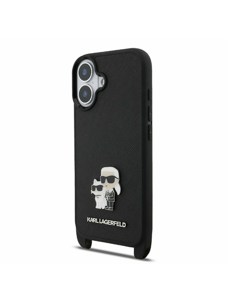 Karl Lagerfeld Karl Lagerfeld Saffiano Crossbody Ремък Metal Karl and Choupette Задний Чехол для iPhone 17 Black