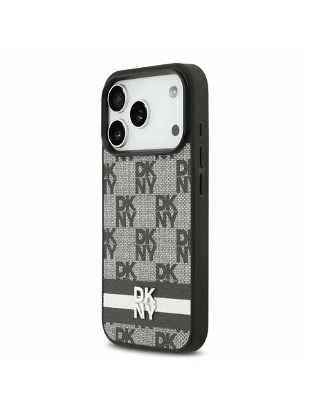 DKNY DKNY PU Leather Checkered Pattern and Stripe Заден Калъф за iPhone 17 Pro Черен