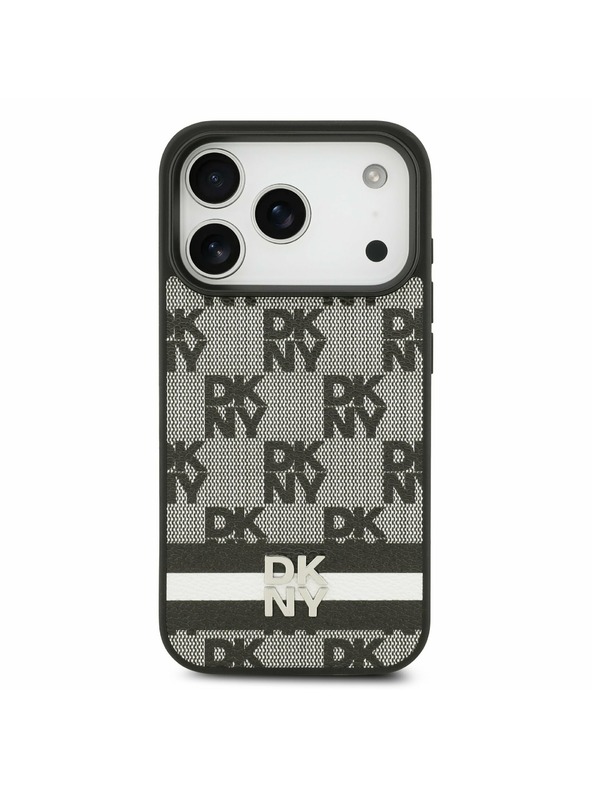 DKNY DKNY PU Leather Checkered Pattern and Stripe Заден Калъф за iPhone 17 Pro Черен