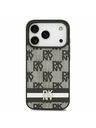 DKNY DKNY PU Leather Checkered Pattern and Stripe Заден Калъф за iPhone 17 Pro Черен