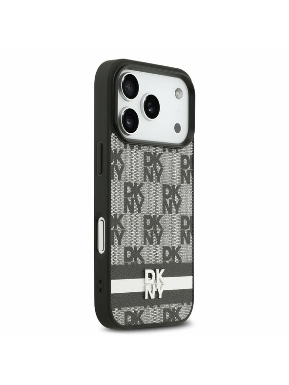 DKNY DKNY PU Leather Checkered Pattern and Stripe Заден Калъф за iPhone 17 Pro Черен