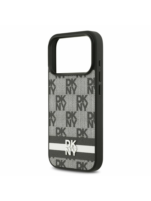 DKNY DKNY PU Leather Checkered Pattern and Stripe Заден Калъф за iPhone 17 Pro Черен