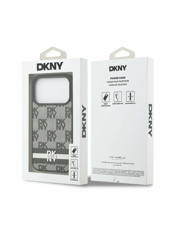 DKNY DKNY PU Leather Checkered Pattern and Stripe Заден Калъф за iPhone 17 Pro Черен