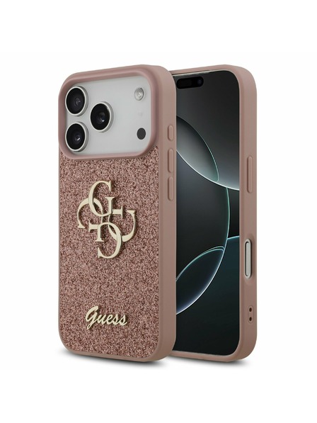 Guess Guess PU Fixed Glitter 4G Metal Logo Заден Калъф за iPhone 17 Pro Розов