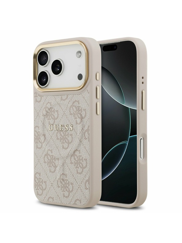 Guess Guess PU Leather 4G Gold Frame MagSafe Заден Калъф за iPhone 17 Pro Розов