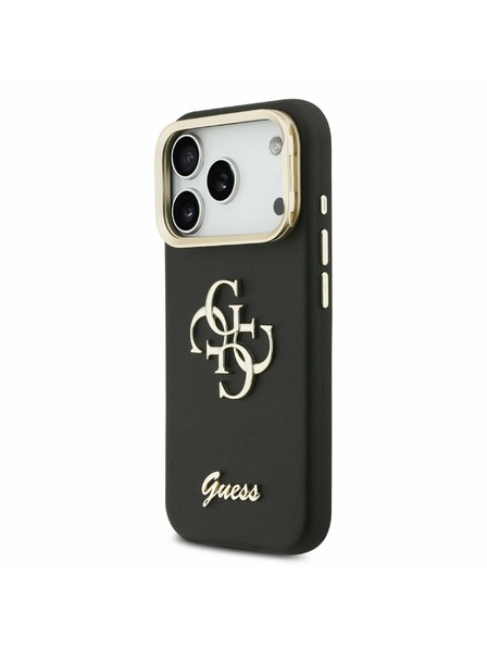 Guess Guess PU Grained 4G Logo Stand Camera Frame Заден Калъф за iPhone 17 Pro Черен