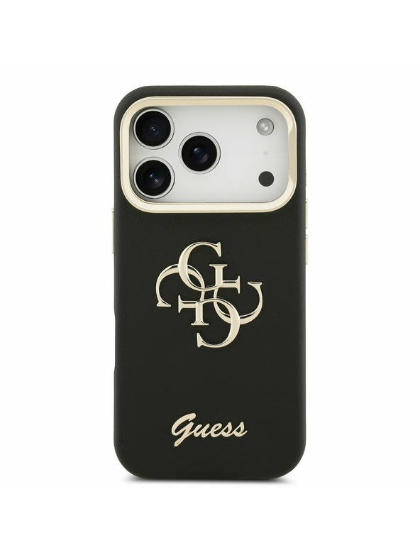 Guess Guess PU Grained 4G Logo Stand Camera Frame Заден Калъф за iPhone 17 Pro Черен