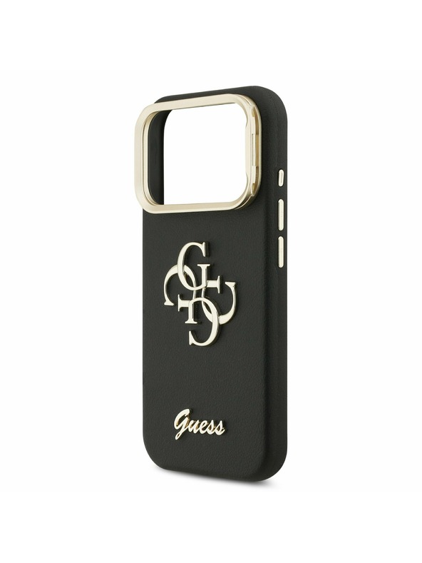Guess Guess PU Grained 4G Logo Stand Camera Frame Заден Калъф за iPhone 17 Pro Черен