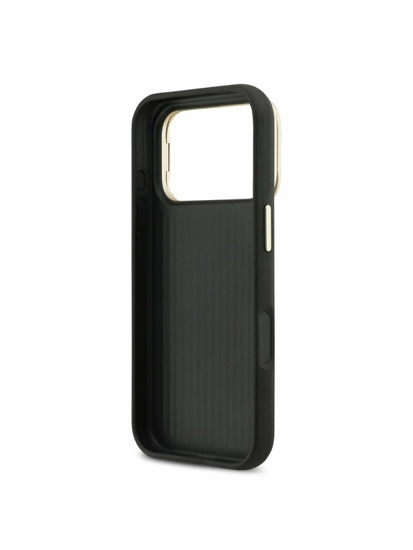 Guess Guess PU Grained 4G Logo Stand Camera Frame Заден Калъф за iPhone 17 Pro Черен