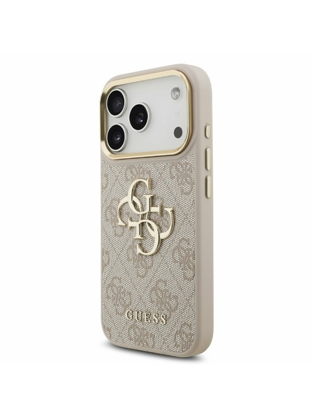 Guess Guess PU Leather 4G Metal Logo Gold Frame Заден Калъф за iPhone 17 Pro Розов